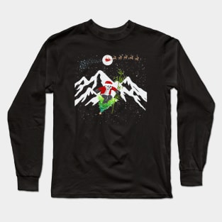 Panda Bear Skiing Christmas Tree With Santa and Reindeers Long Sleeve T-Shirt